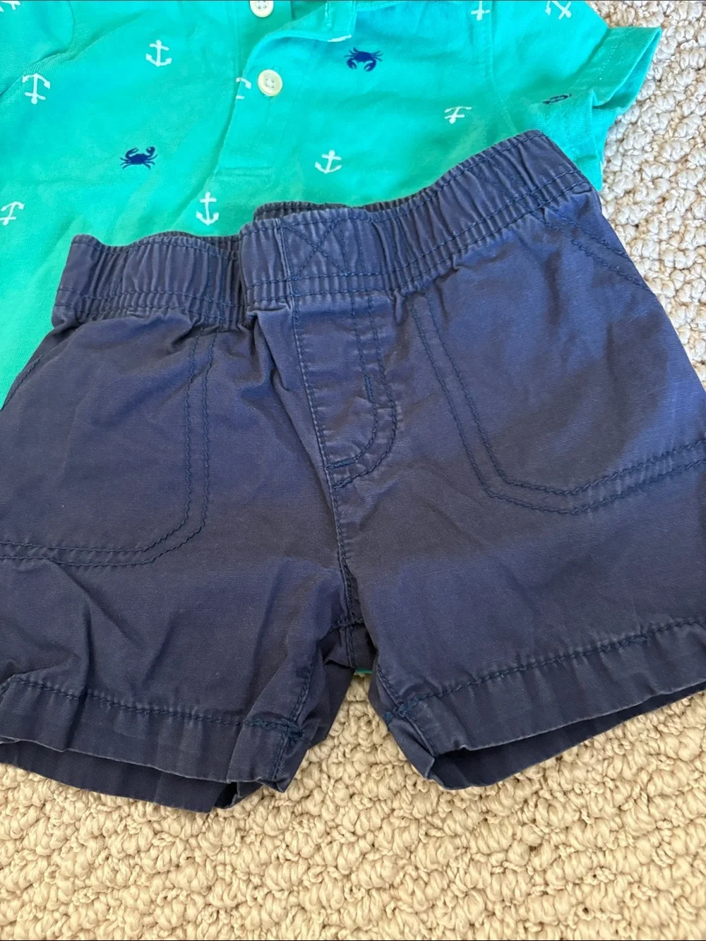 Baby Matching Set - Teal Anchor Polo and Navy Shorts Set 12 MONTHS - Picture 3 of 5